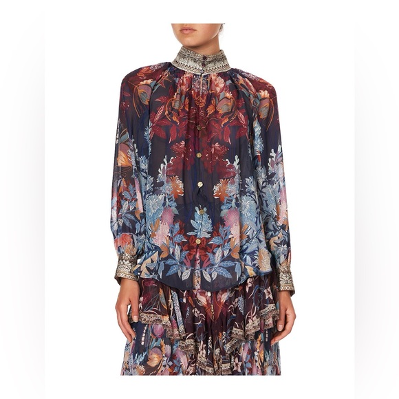 Camilla Raglan Button Up Silk Shirt Blouse Nouveau Nights - Picture 5 of 16